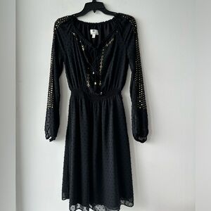 Altuzarra Target Dress Black Blouson Long Sleeve Swiss Dot Sequin Women 2 Party